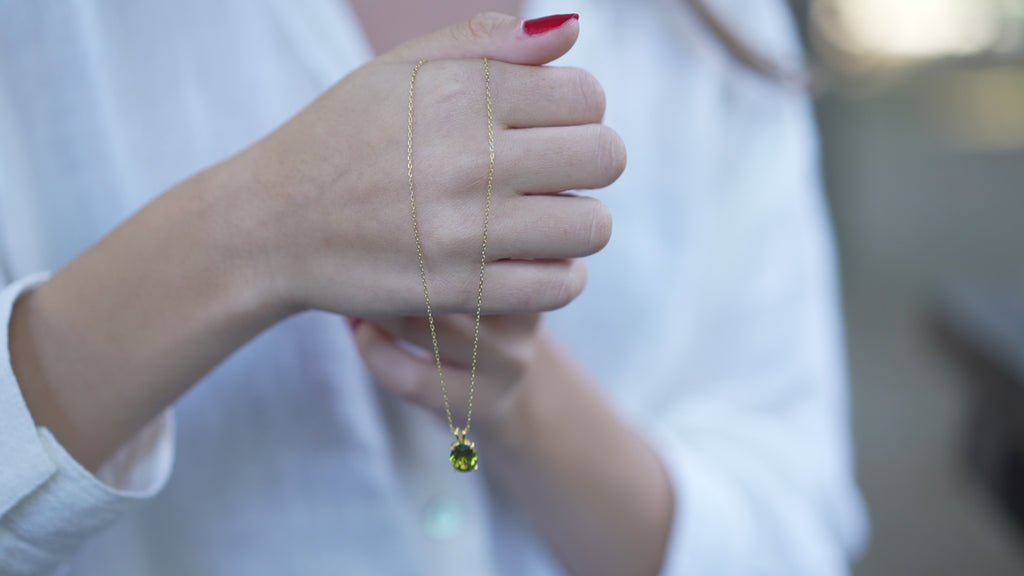 Oval Cut Peridot Necklace in Silver or 14K Gold